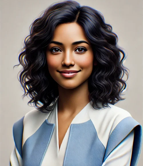 DALL·E 2025-02-16 14.34.09 - A highly realistic AI-generated avatar of a woman with shoulder-length curly black hair, medium skin tone, and a warm smile. She is wearing a light bl